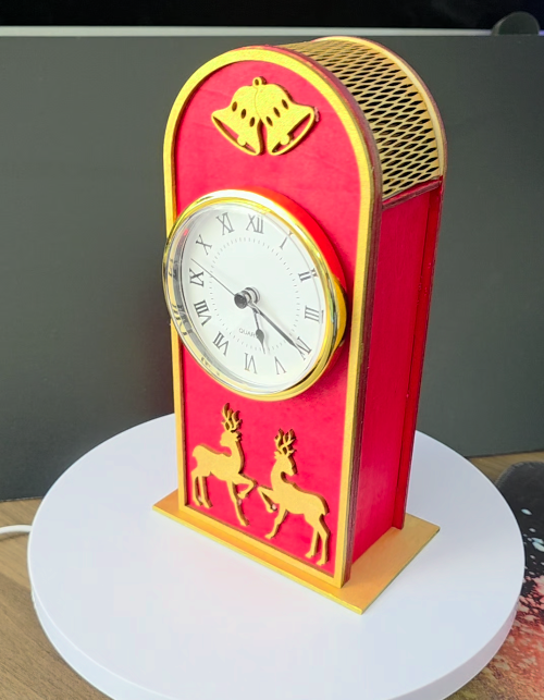 [Laser cut and engrave] Laser Cut Christmas Clock with Reindeer and Bells Decor