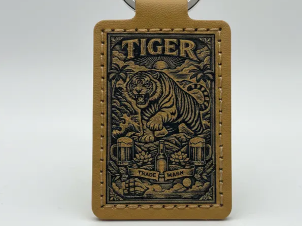 Tiger Beer Logo Rectangular Leather Keychain custom logo keychain idea