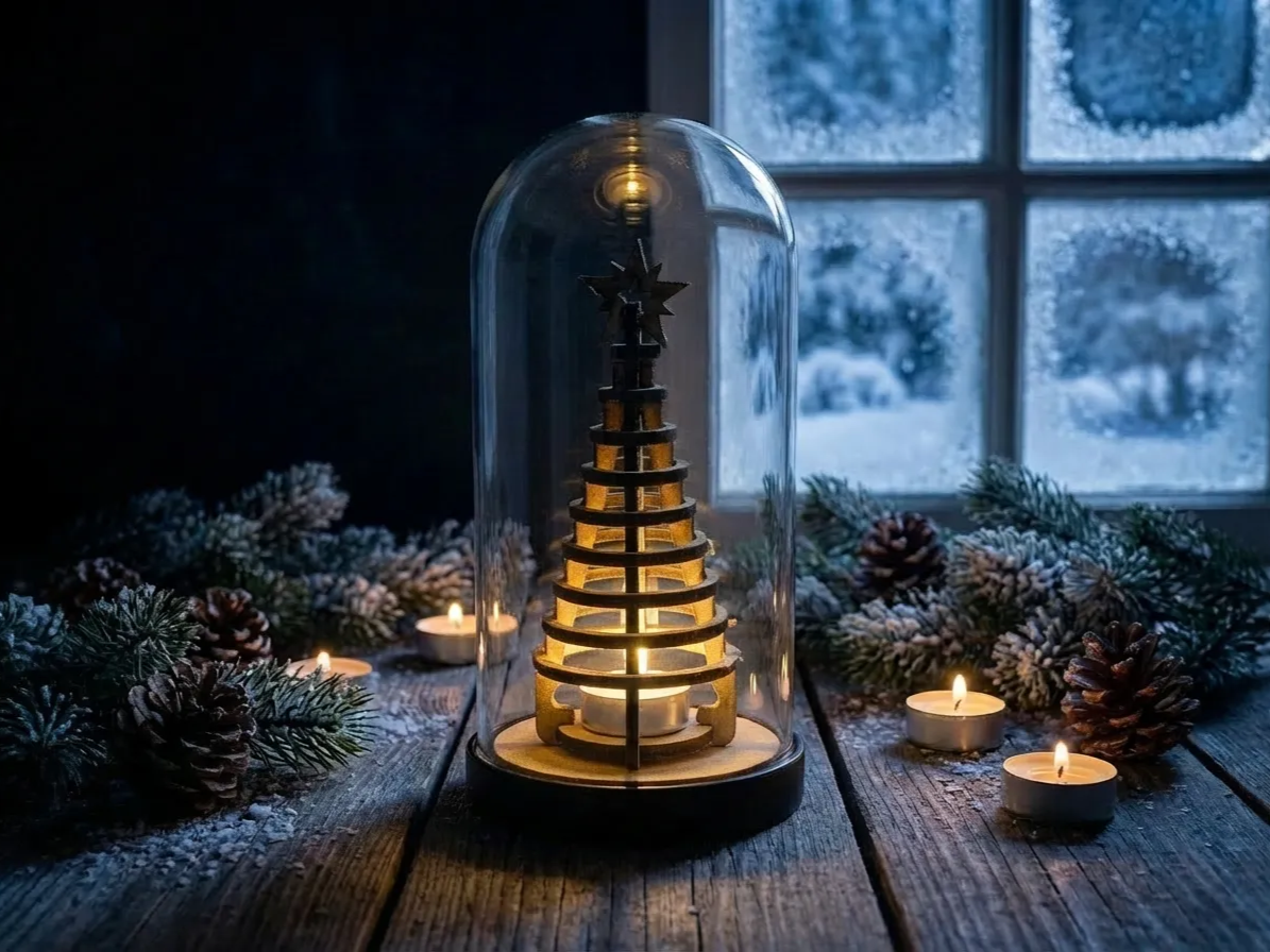 Laser cut wooden Christmas tree candle holder