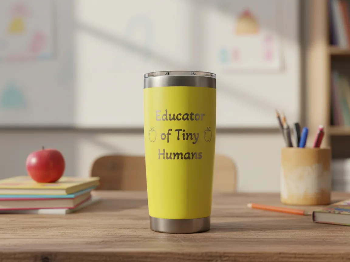 "Educator of Tiny Humans" Yellow Stainless Tumbler teacher gift design