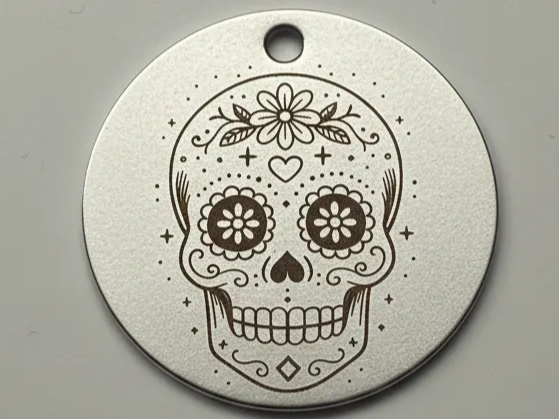 Laser Engraved Sugar Skull Metal Keychain Tag sugar skull dia de los muertos design