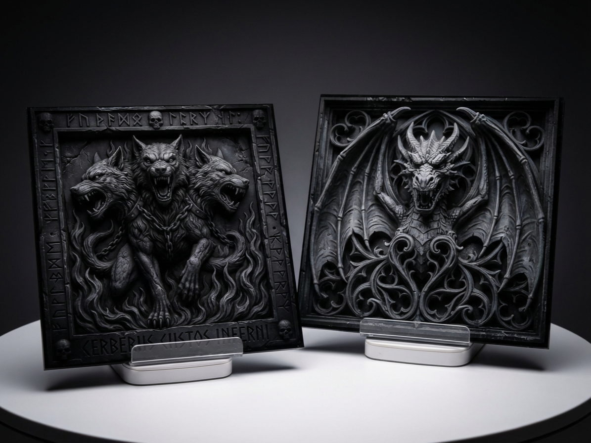 Panel dinding seni akrilik efek 3D makhluk mitos gelap