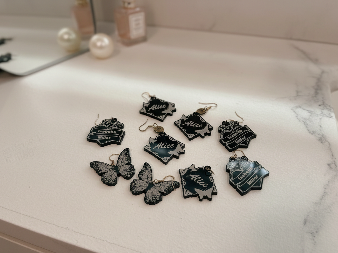 Personalized Acrylic Name Earrings with Butterfly Design gift for her design