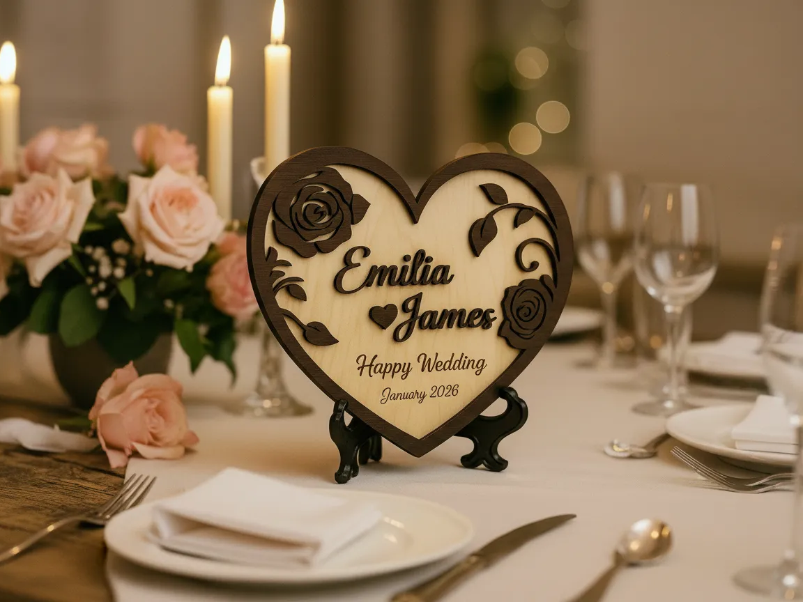 Wooden Heart Wedding Table Sign