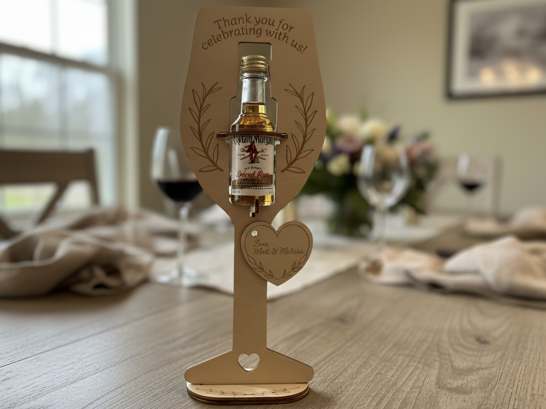 Soporte con forma de copa de vino para mini botella de licor, idea de regalo de vino
