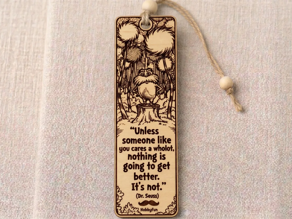 Lorax Quote Wooden Bookmark with Truffula Trees bookmark design