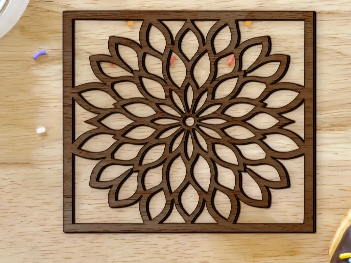 Laser Cut Wooden Floral Mandala Coaster. Coffee Coaster Laser Cut. flower craft idea