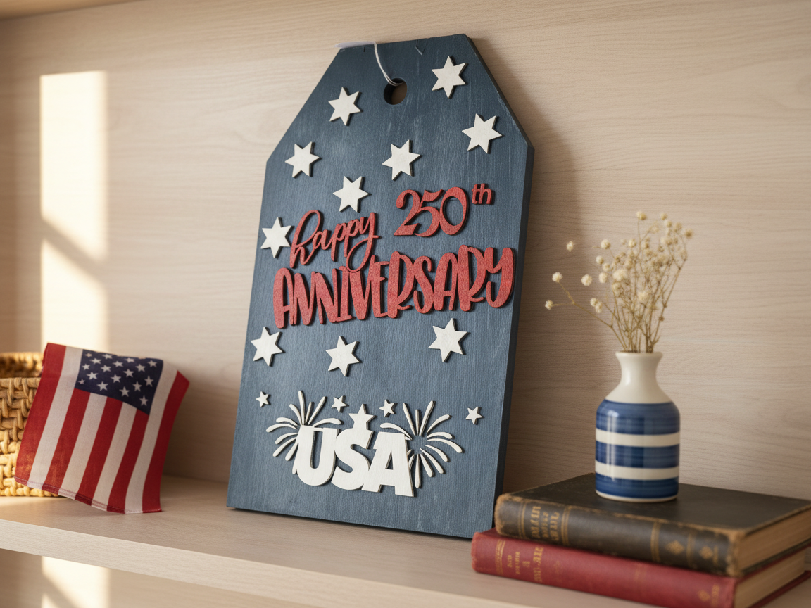USA 250th Anniversary Commemorative Patriotic Wall Sign — free American flag wall art project file on Atomm
