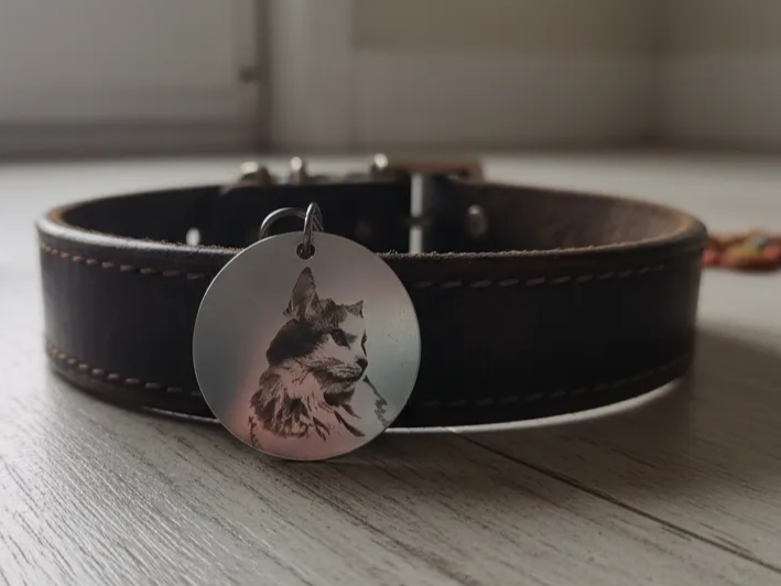 Photo Engraved Metal Cat Tag laser engraved pet portrait idea