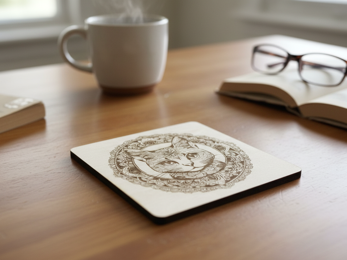 Cat coaster designed in mandala style