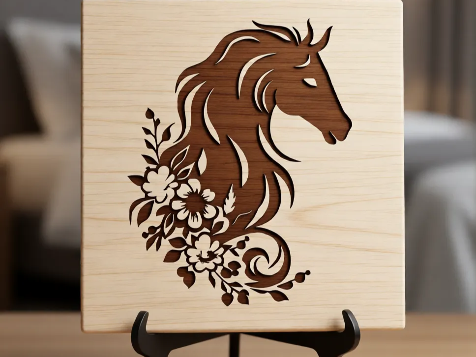 Décoration murale en bois cheval floral à découper au laser
