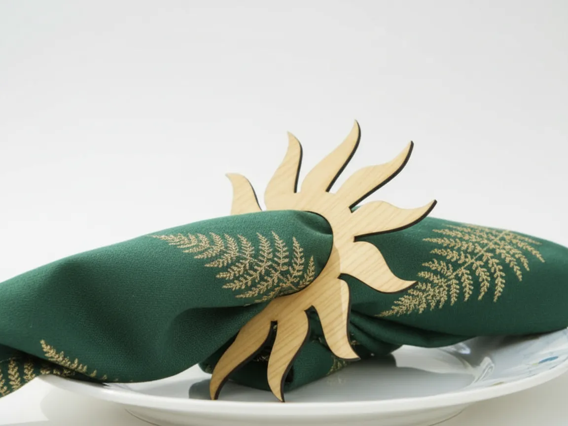 Wooden sun-shaped napkin ring holder for summer table decor