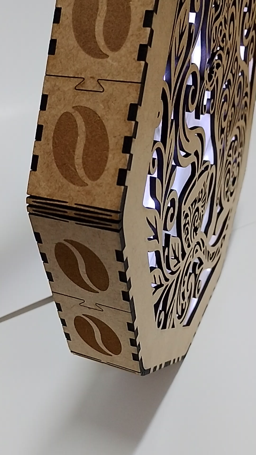 [Laser cut and engrave] Laser Cut Wooden Cat and Coffee Cup Light Panel Home Decor