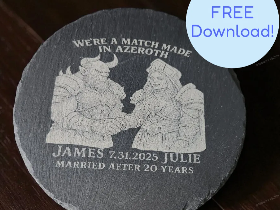 "Match Made in Azeroth" Personalized Gamer Wedding Coaster gift for wife idea
