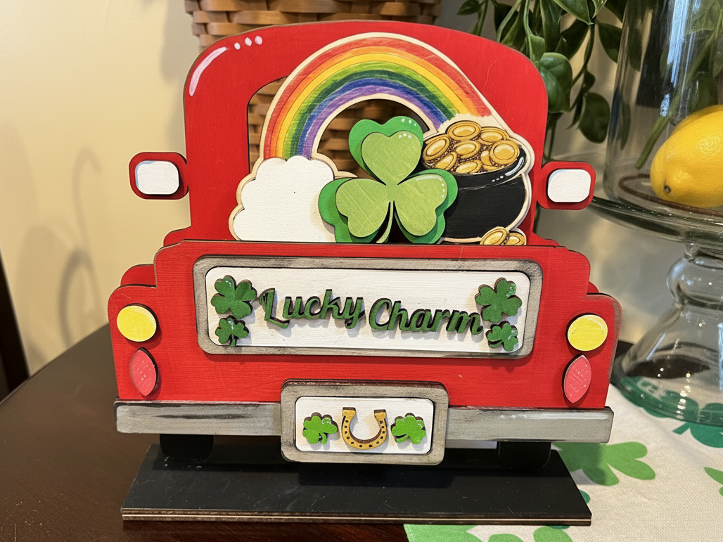 St. Patrick's Day truck insert with rainbow and shamrock