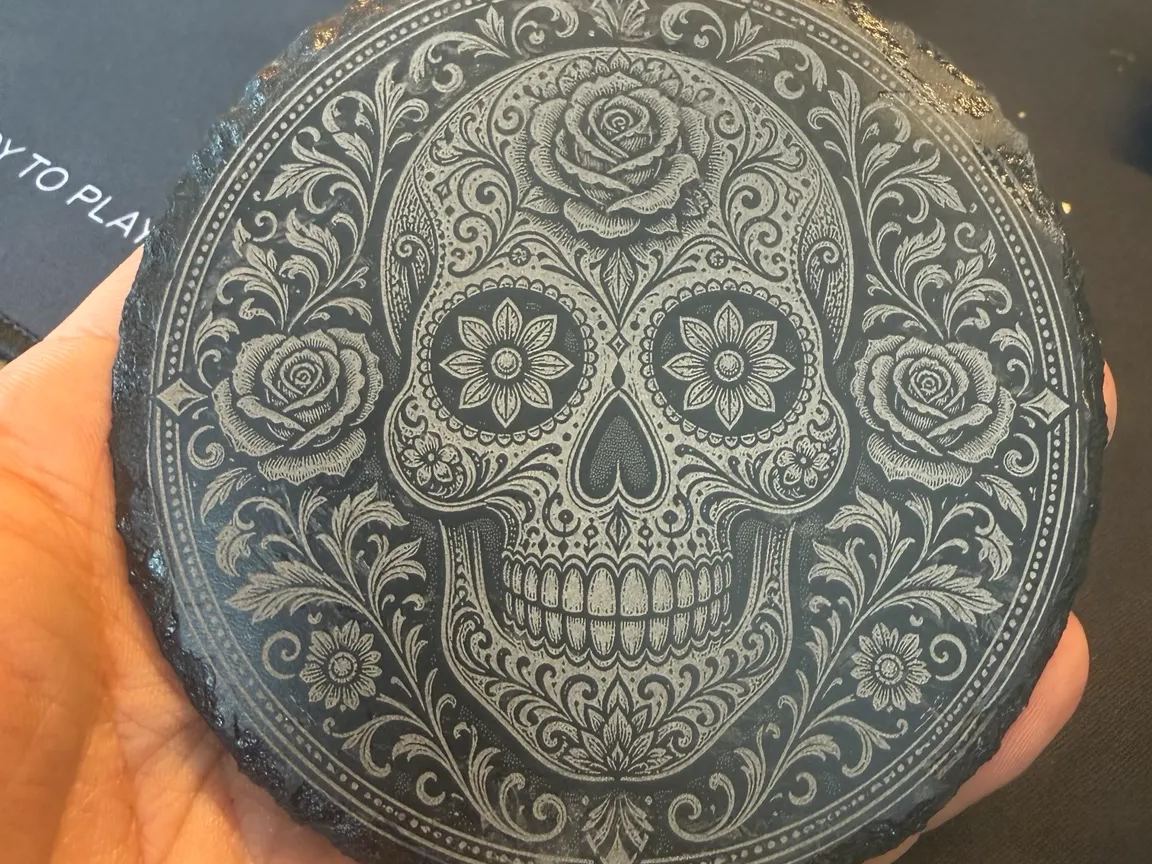 Sugar Skull Floral Slate Coaster sugar skull dia de los muertos design