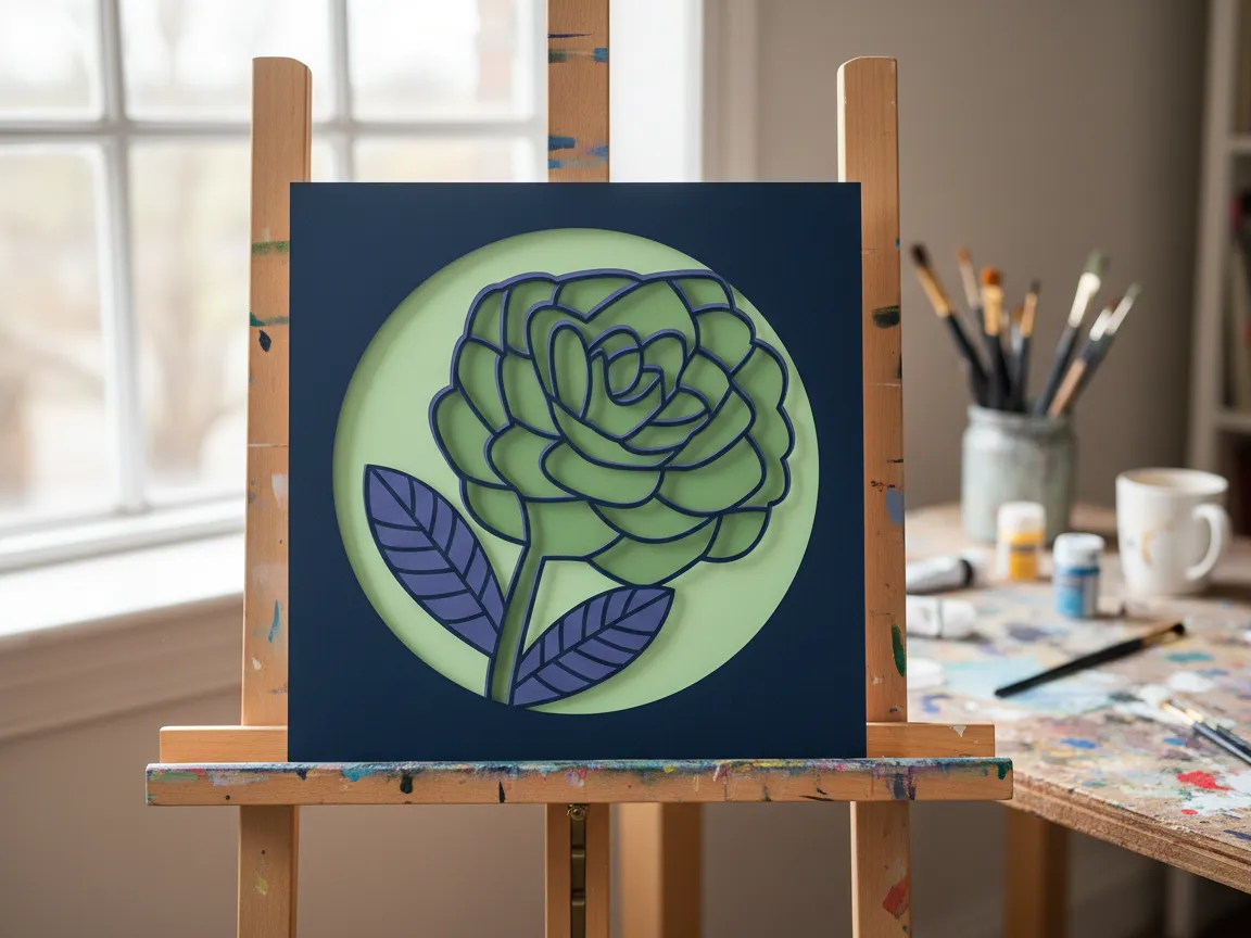 Panel seni dinding bunga dengan desain mawar biru