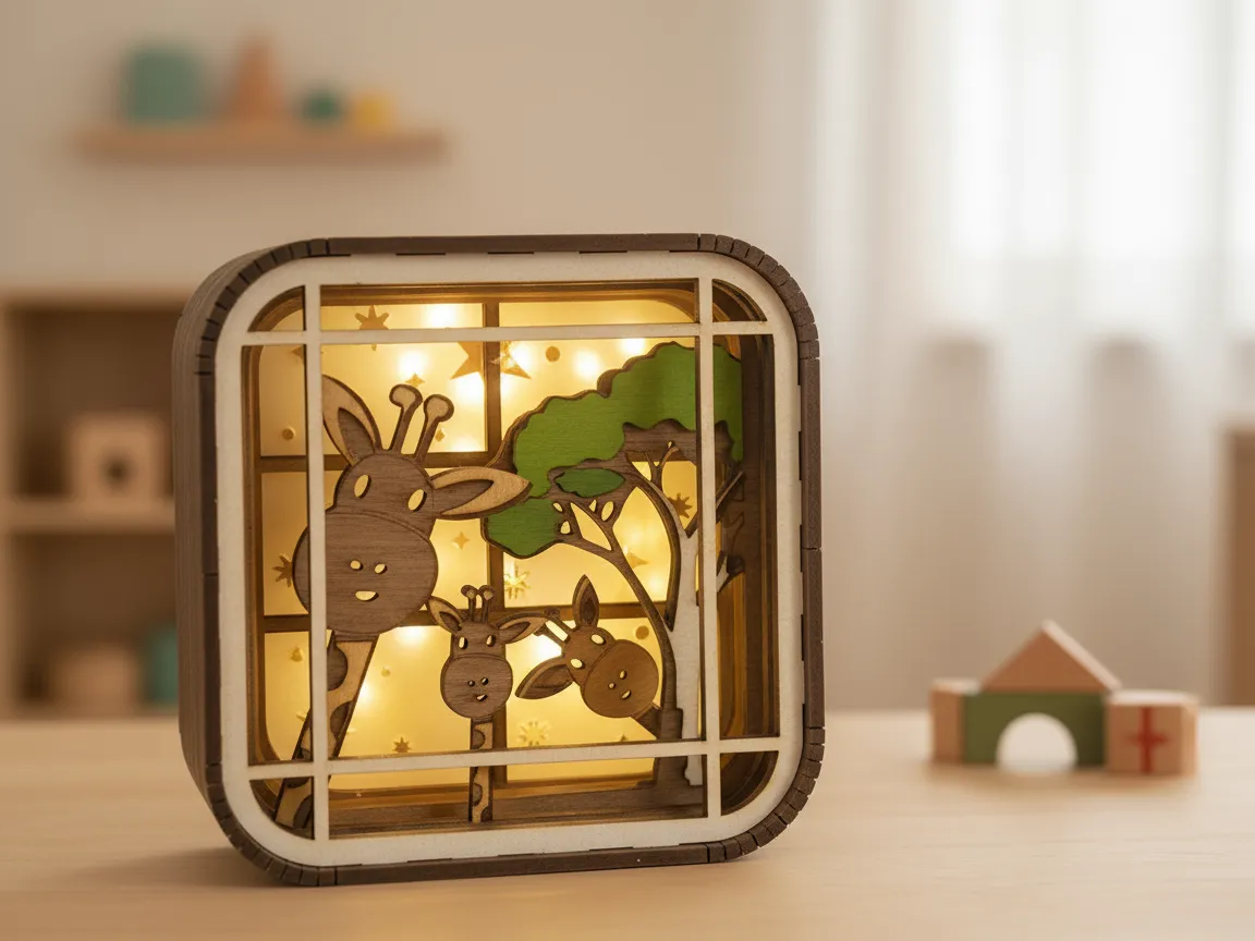 Laser Cut Wooden Giraffe Family Night Light laser-cut night lamp idea
