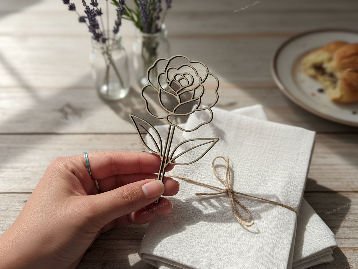Wooden Rose Table Place Setting Tag wedding gift design