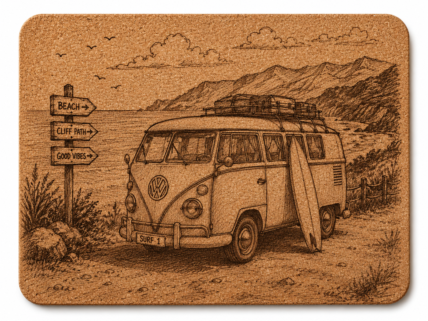 Vintage Surf Van by the Beach Cork Coaster - real Atomm community coaster project