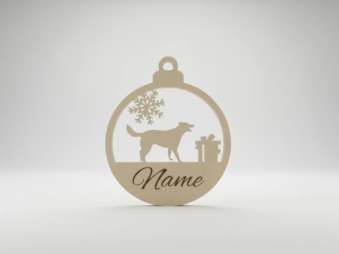 Laser Cut Wooden Dog Christmas Ornament with Name – personalizirana zasnova božičnega okraska