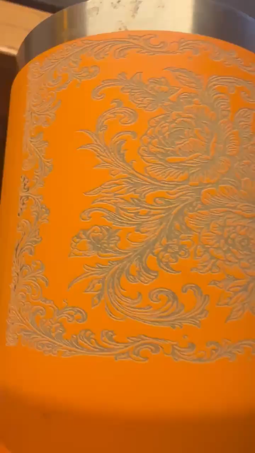 [Laser cut and engrave] Orange Stainless Steel Tumbler with Laser Engraved Floral Design