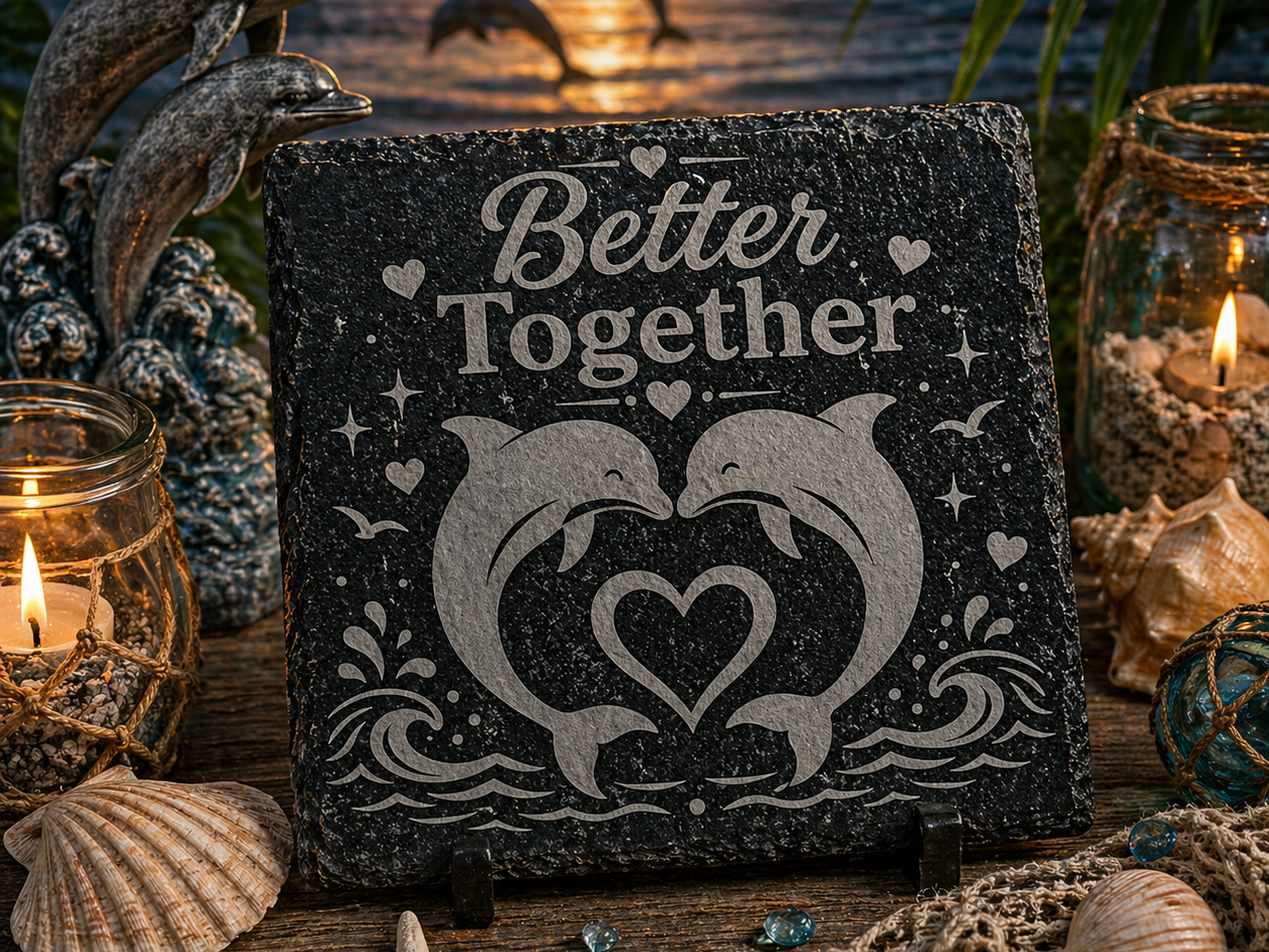 "Better Together" Dolphin Slate Coaster gift design