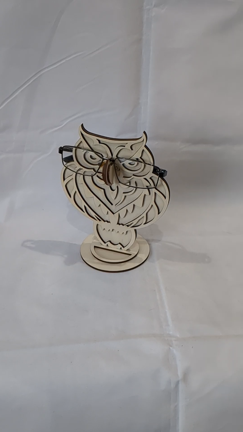 [Laser cut and engrave] Gift glasses holder, laser cut model, owl pattern. Owl design, stand holder, laser craft. Table decor, birthday gift, christmas decor or greeting.