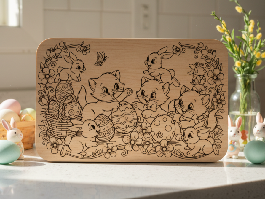 Easter Kittens & Bunny Egg Hunt Cutting Board cutting board design