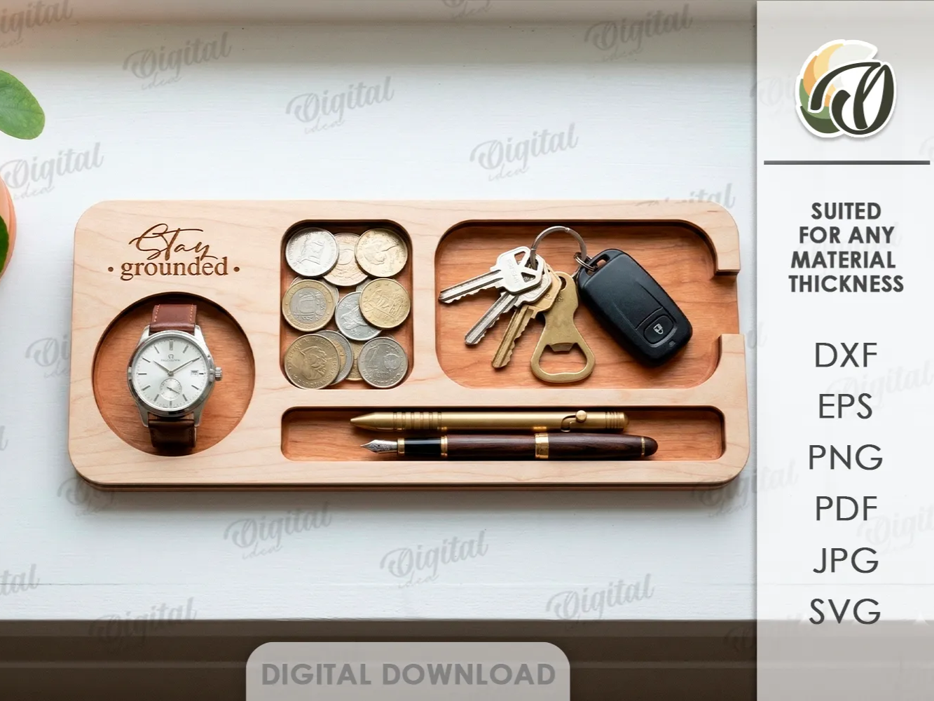 3D Pocket dump tray. Key tray laser cut files. Home decor. Key keeper svg. Trinket dish tray organizer. Inspirational quote gift for mom idea
