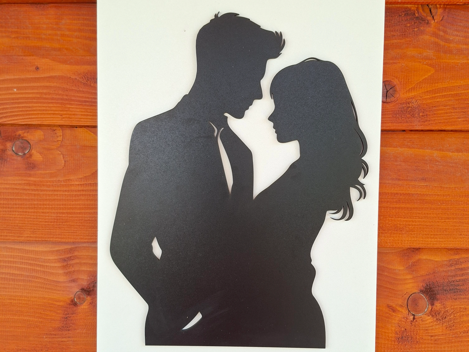 Romantic couple embracing silhouette wall art decor