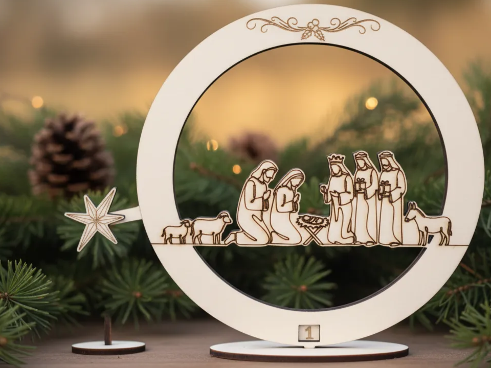 Decoración de calendario de cuenta regresiva de Adviento navideño de madera