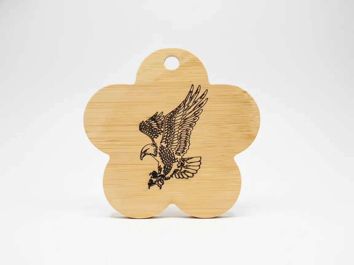 Laser Engraved Wooden Flower-Shaped Keychain with Eagle Design wooden flower design