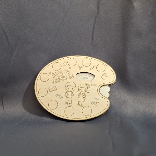 [Laser cut and engrave] Palette de peinture en bois gravée pour remerciement maîtresse