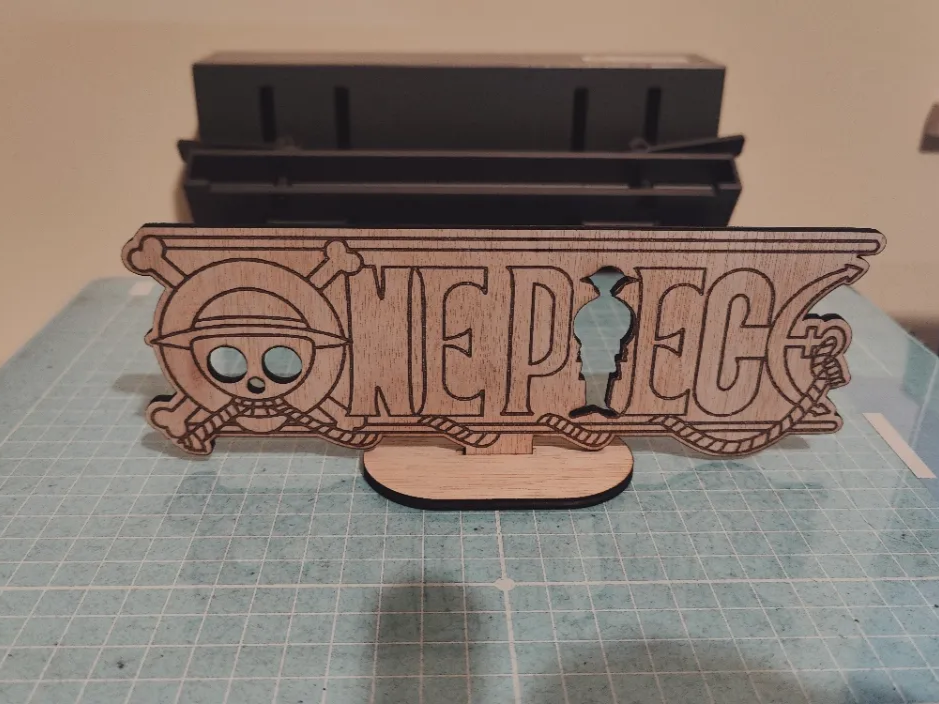 Raw wood laser cut One Piece logo standing desk decoration gift idea