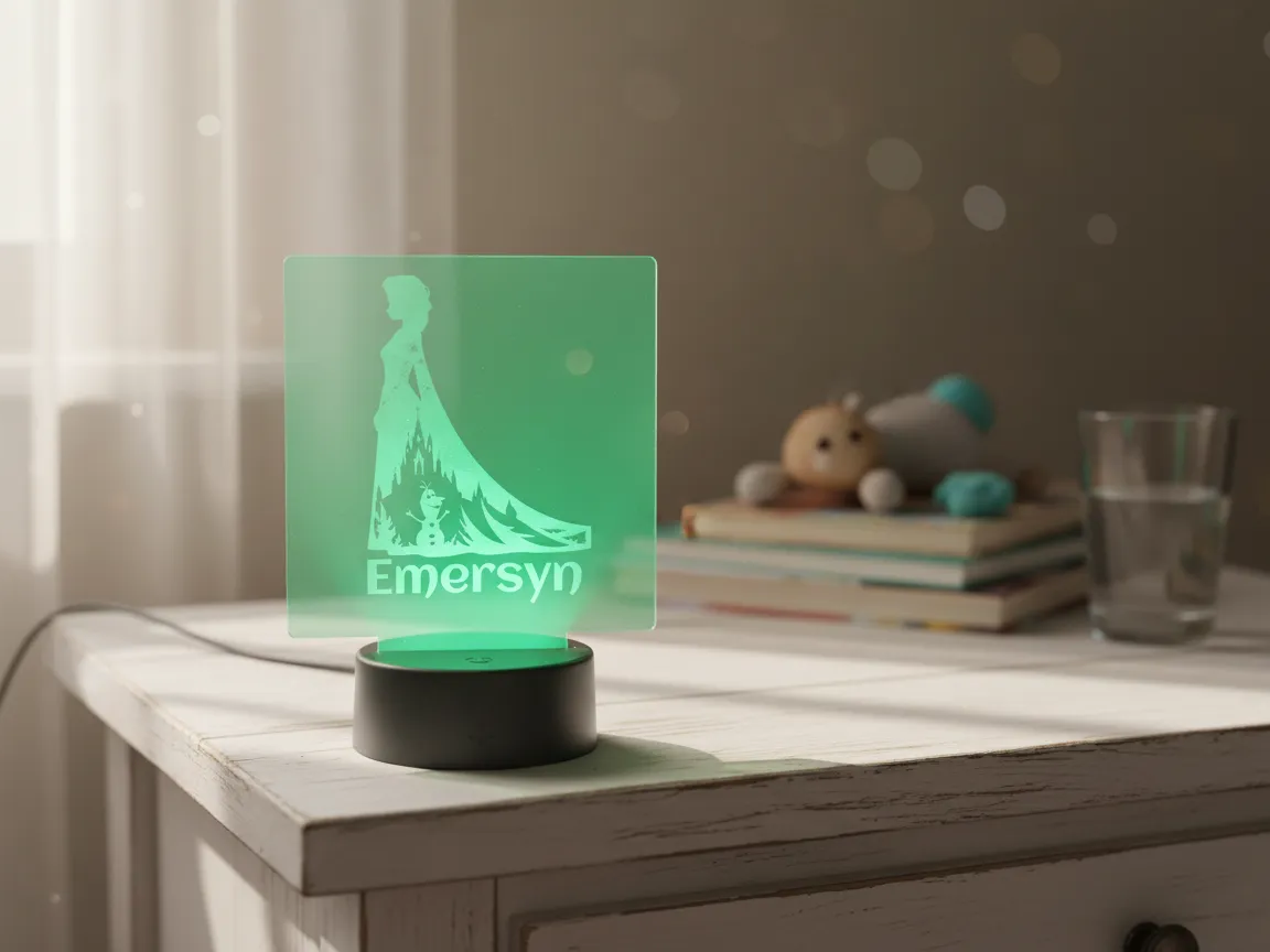 Personalized Frozen-Theme LED Night Light with a Name laser-cut night lamp idea