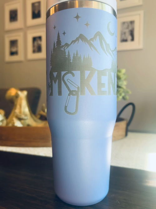 [Laser cut and engrave] Personalized Laser Engraved Mountain Design Stainless Steel Tumbler