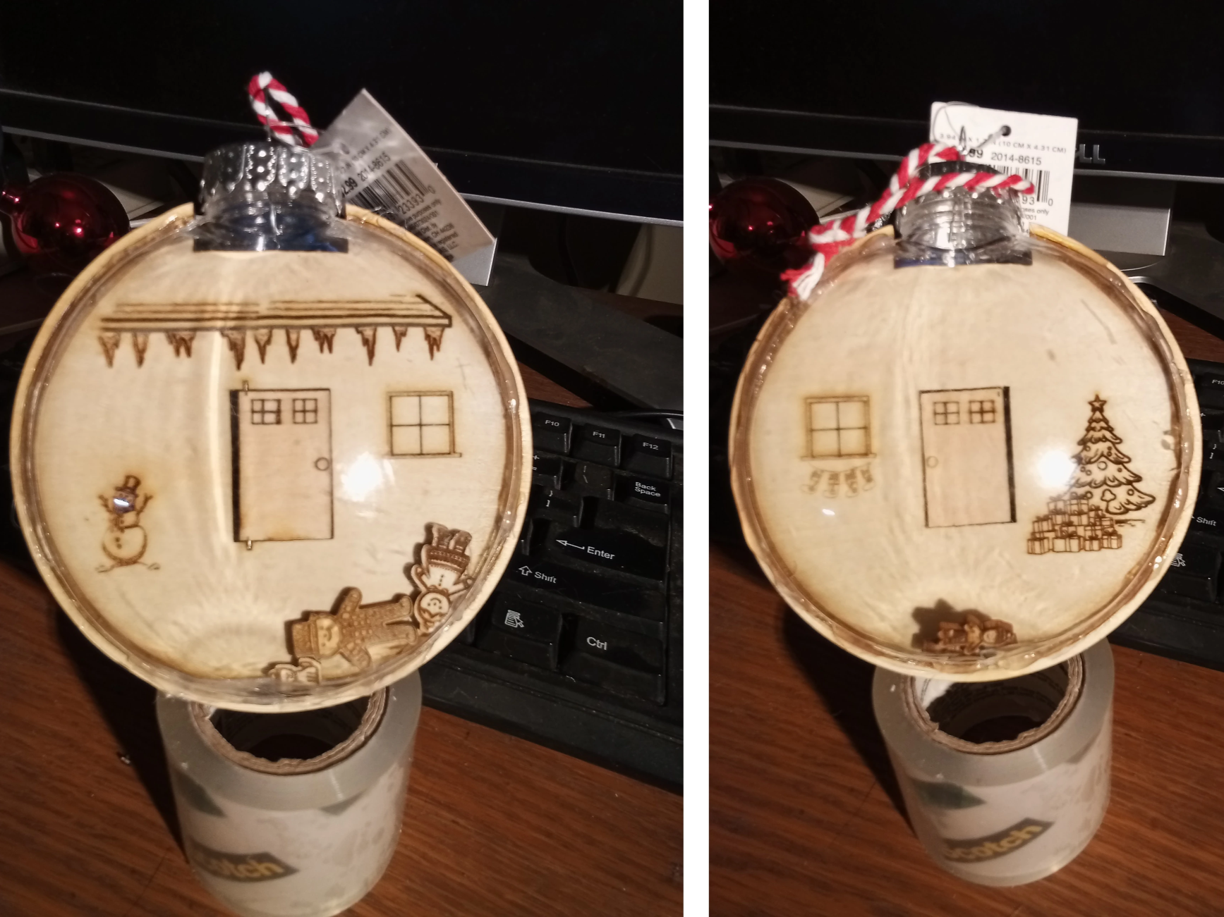 Two-Sided Shaker Ornament With Working Door laser cut design