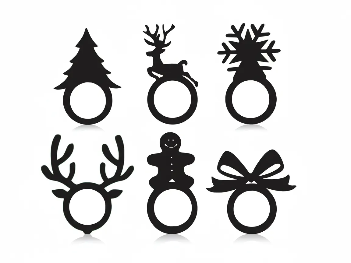 Set schwarzer, lasergeschnittener Serviettenringe im Weihnachtsdesign Weihnachts-Geschenkkorb-Idee