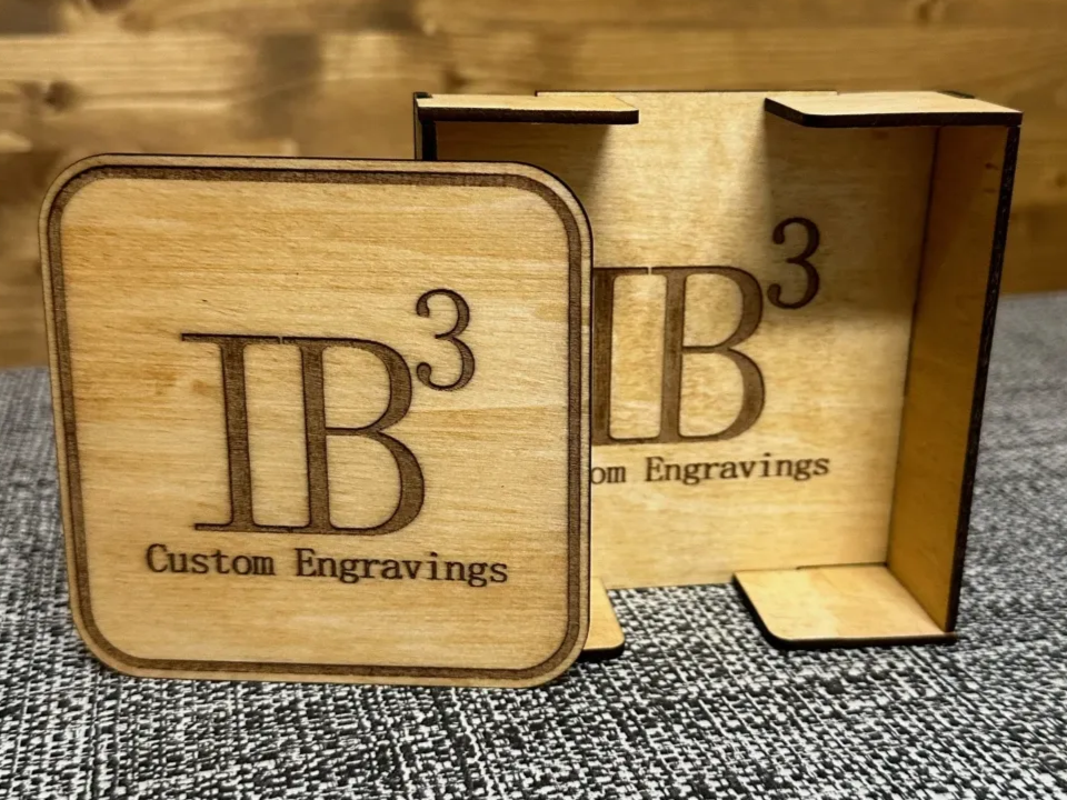 Custom engraved coasters with matching holder