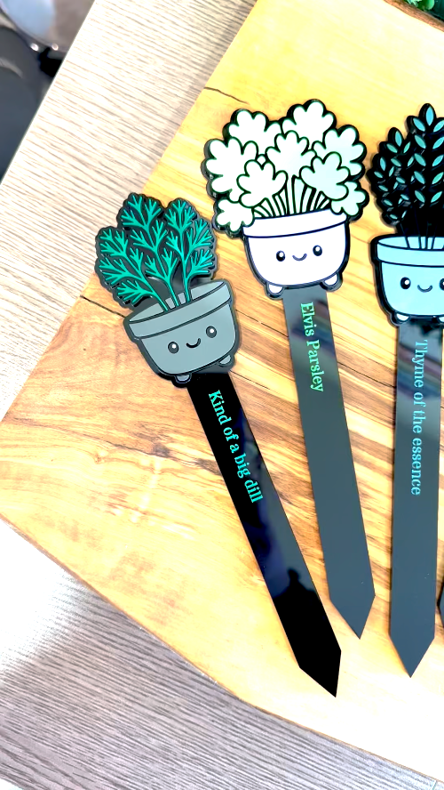 [Laser cut and engrave] Kawaii Herb Garden Plant Tags – Digital Cut Files (SVG & XCS Included)