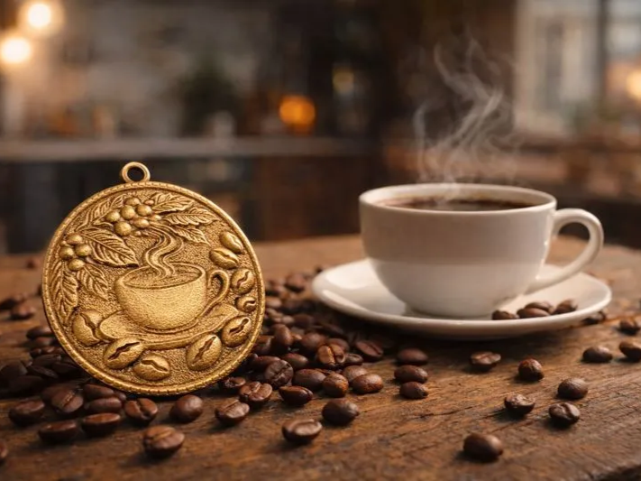 Brass Coffee-Themed Pendant gift design