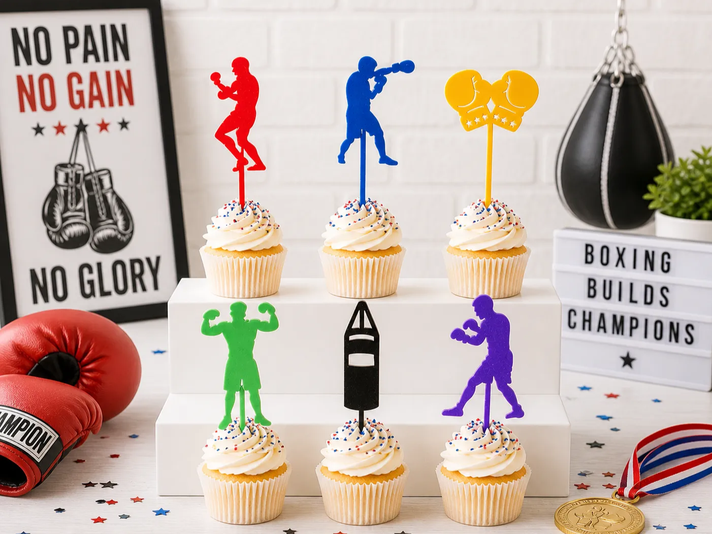 Boxing glove cupcake topper bundle for fight night