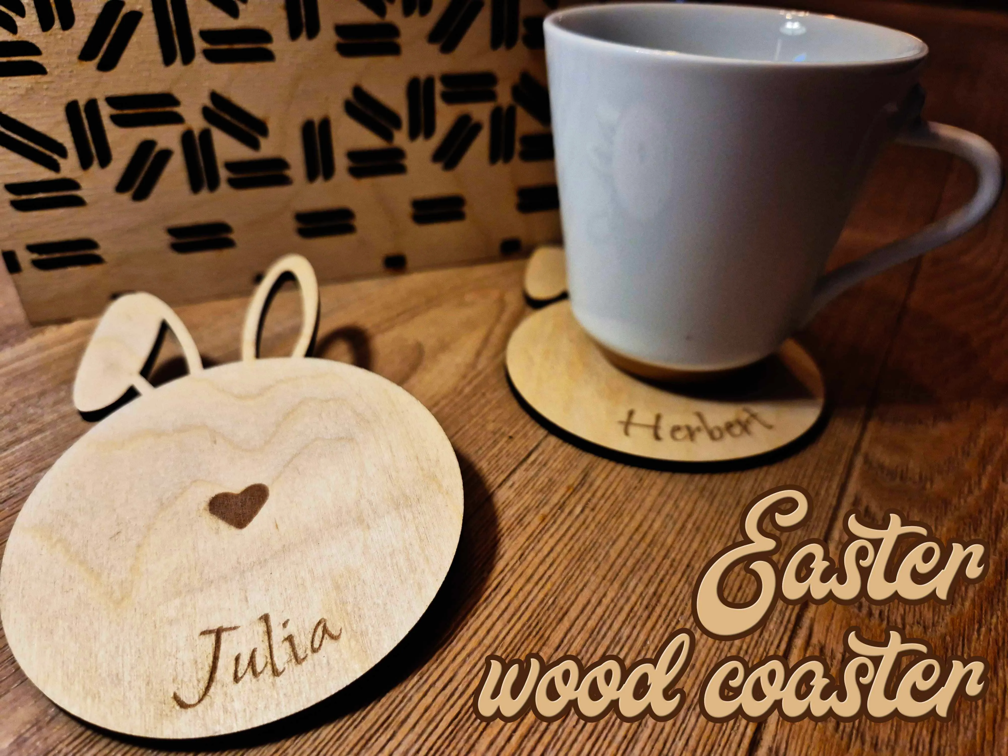 Easter Wood Coaster with Name Personalization