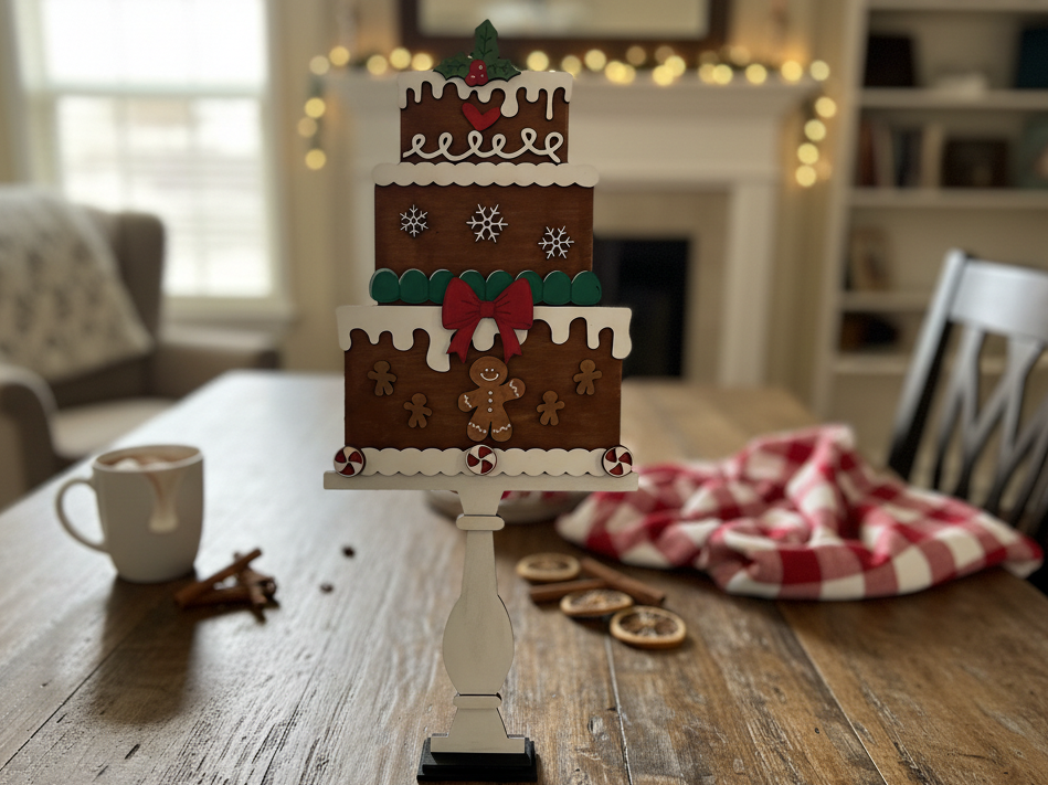 Tiered Gingerbread Cake Christmas Centerpiece dining table decor and centerpiece idea