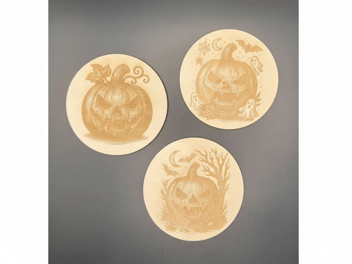 Wooden Pumpkin Coaster Trio Halloween coaster idea