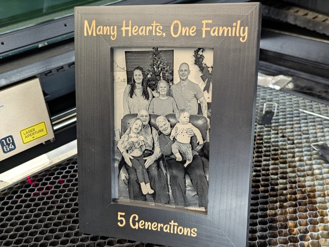 "Many Hearts, One Family" 5-Generations Photo Frame personalized photo gift design