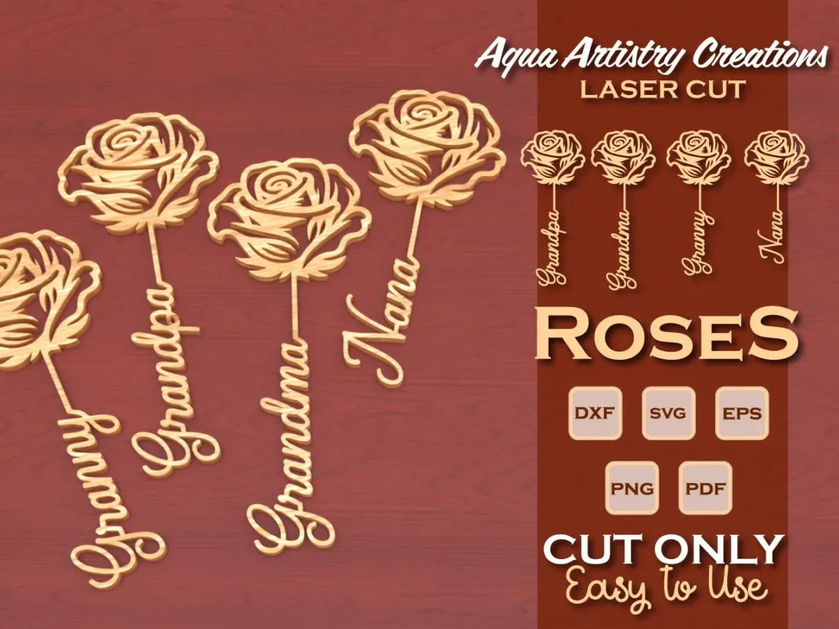 Laser-cut wooden roses for grandma and grandpa