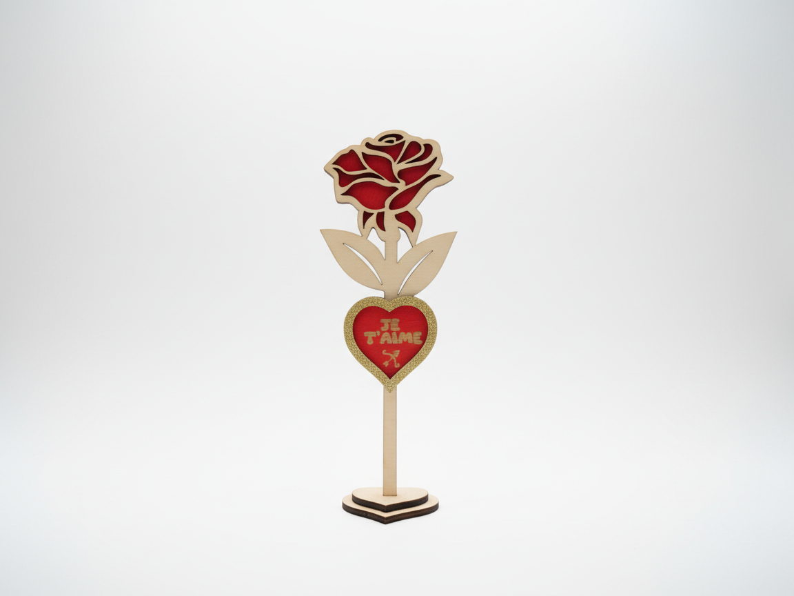 Idea regalo per la fidanzata: rosa in legno con base a cuore