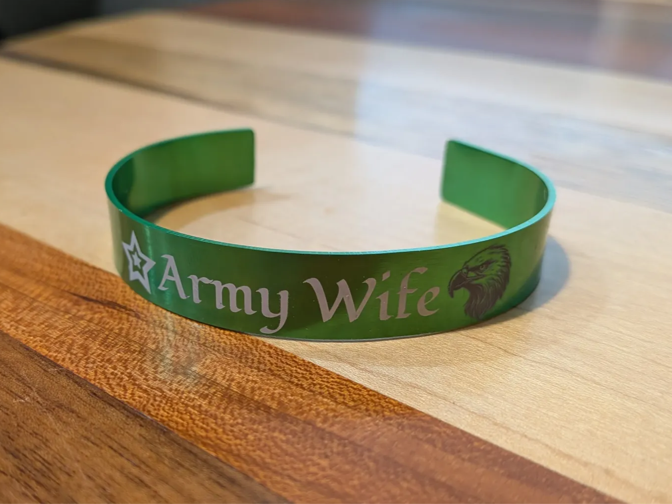 "Army Wife" Bracelet, Laser Engraved gift for her design